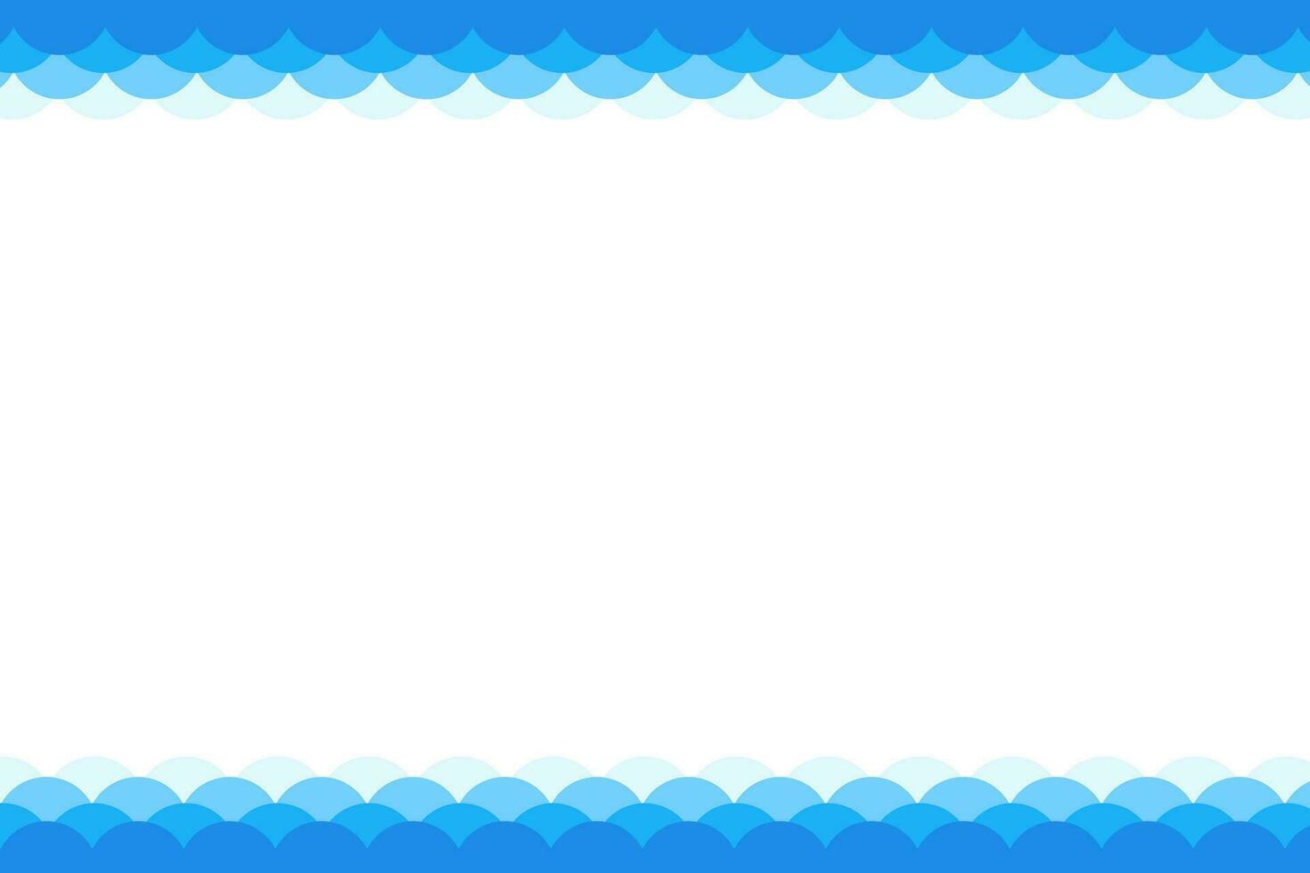 Blue waves with gradient decorative frame border, vector design template, abstract water waves