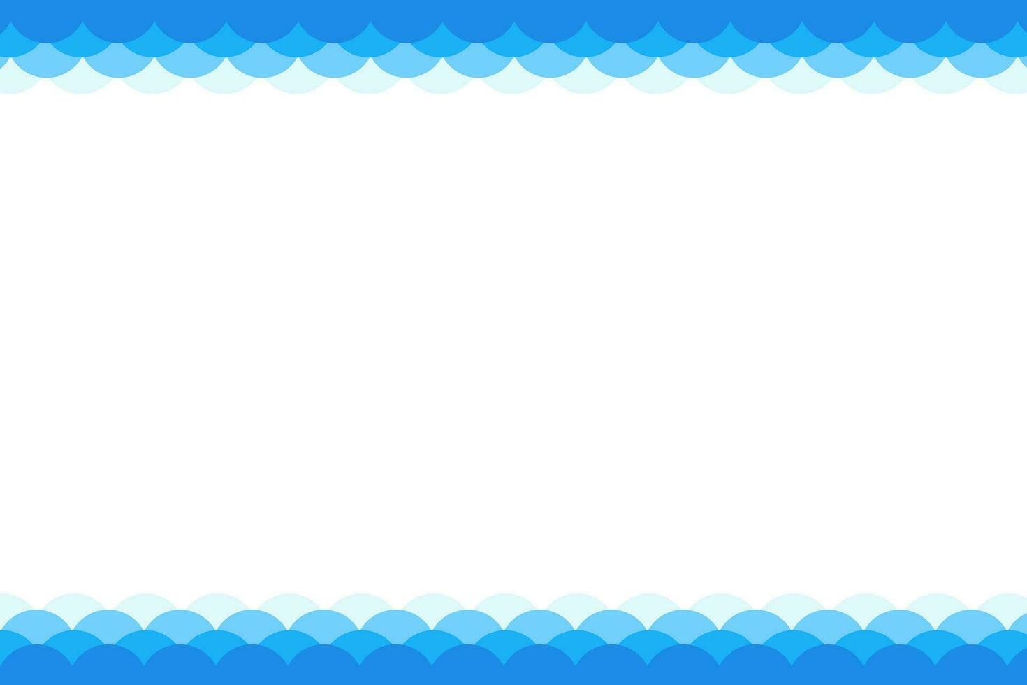 Blue waves with gradient decorative frame border, vector design template, abstract water waves