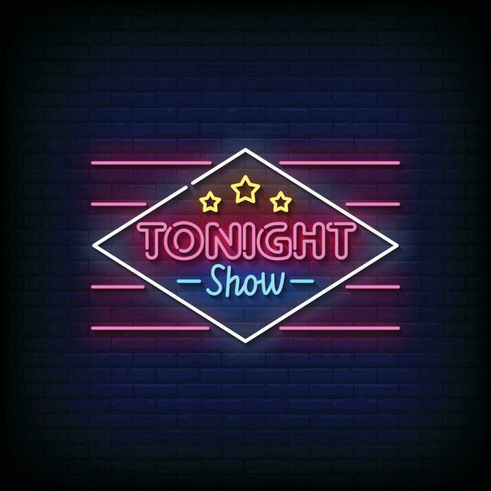 Neon Sign tonight show with brick wall background vector