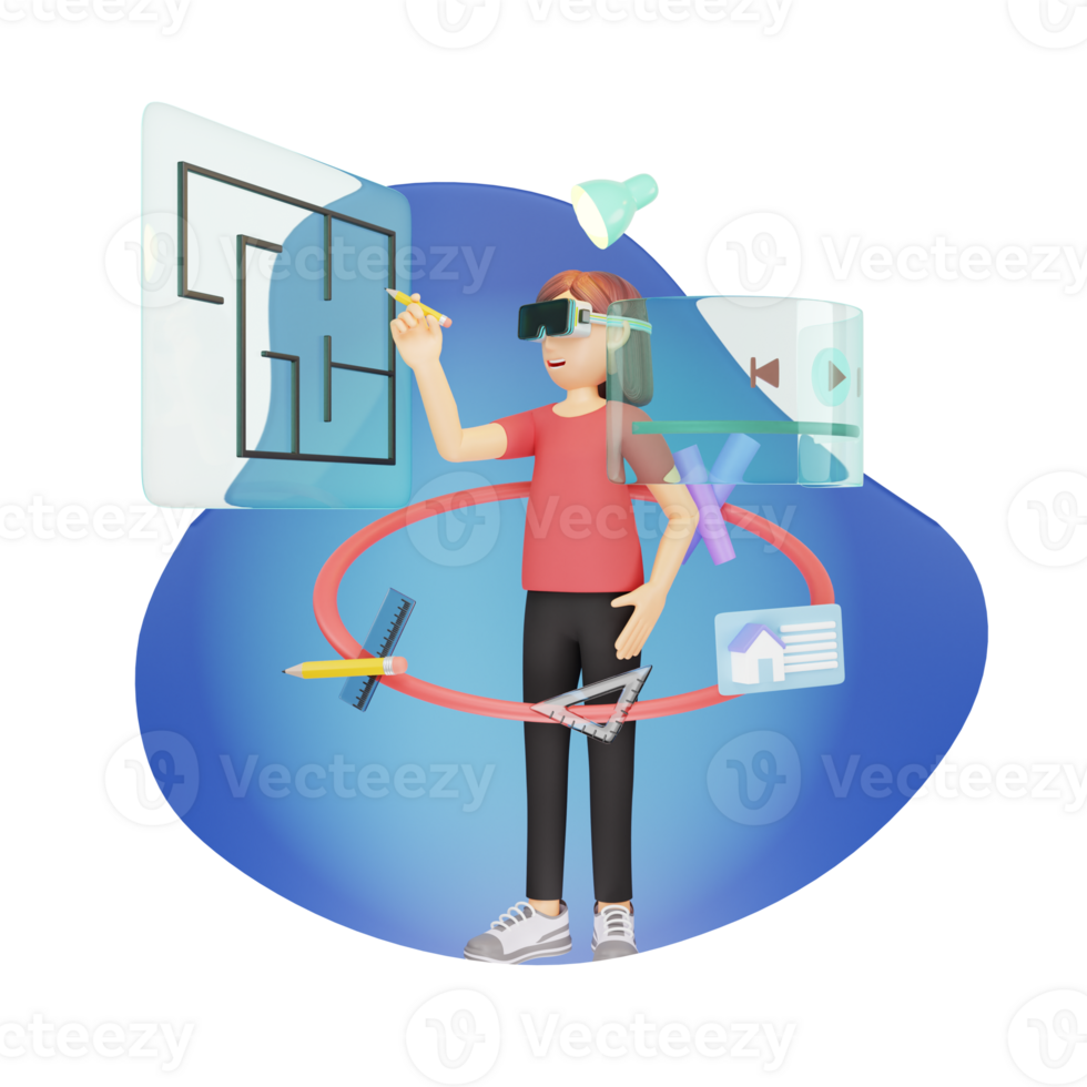 Virtual Reality Architect - Creating Futuristic Building Designs in the Metaverse - 3D Cartoon Illustration png