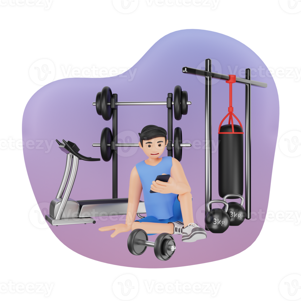 Fitness and Strength Concept - 3D Cartoon Character of a Man Engaged in Workout Illustration in Gym Setting png