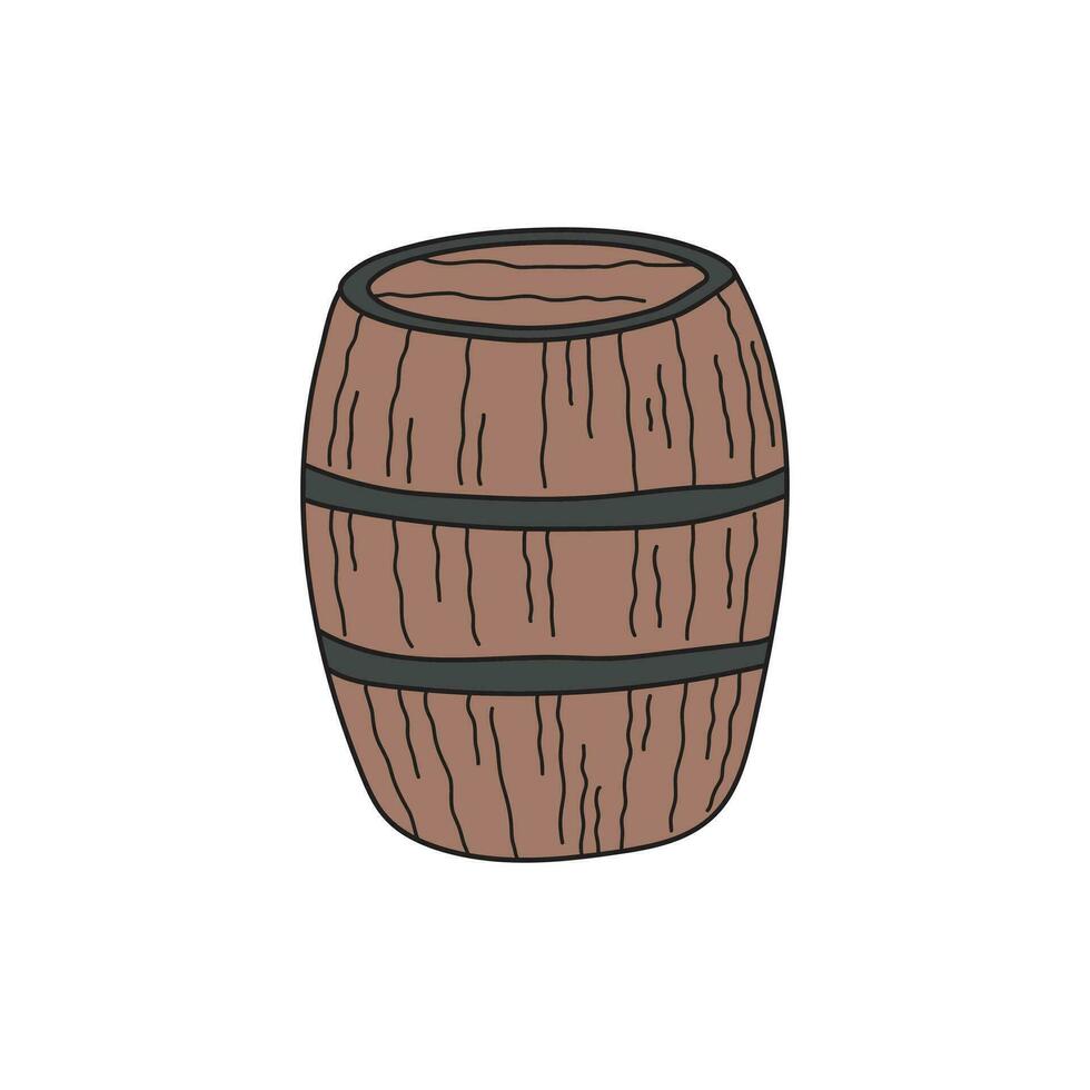 Kids drawing Cartoon Vector illustration wooden barrel icon Isolated on