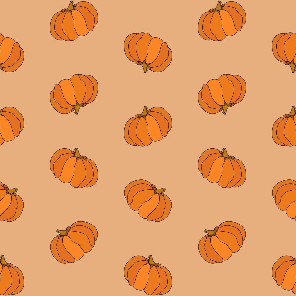 Colorful seamless pattern with hand drawn doodle Halloween pumpkins. vector