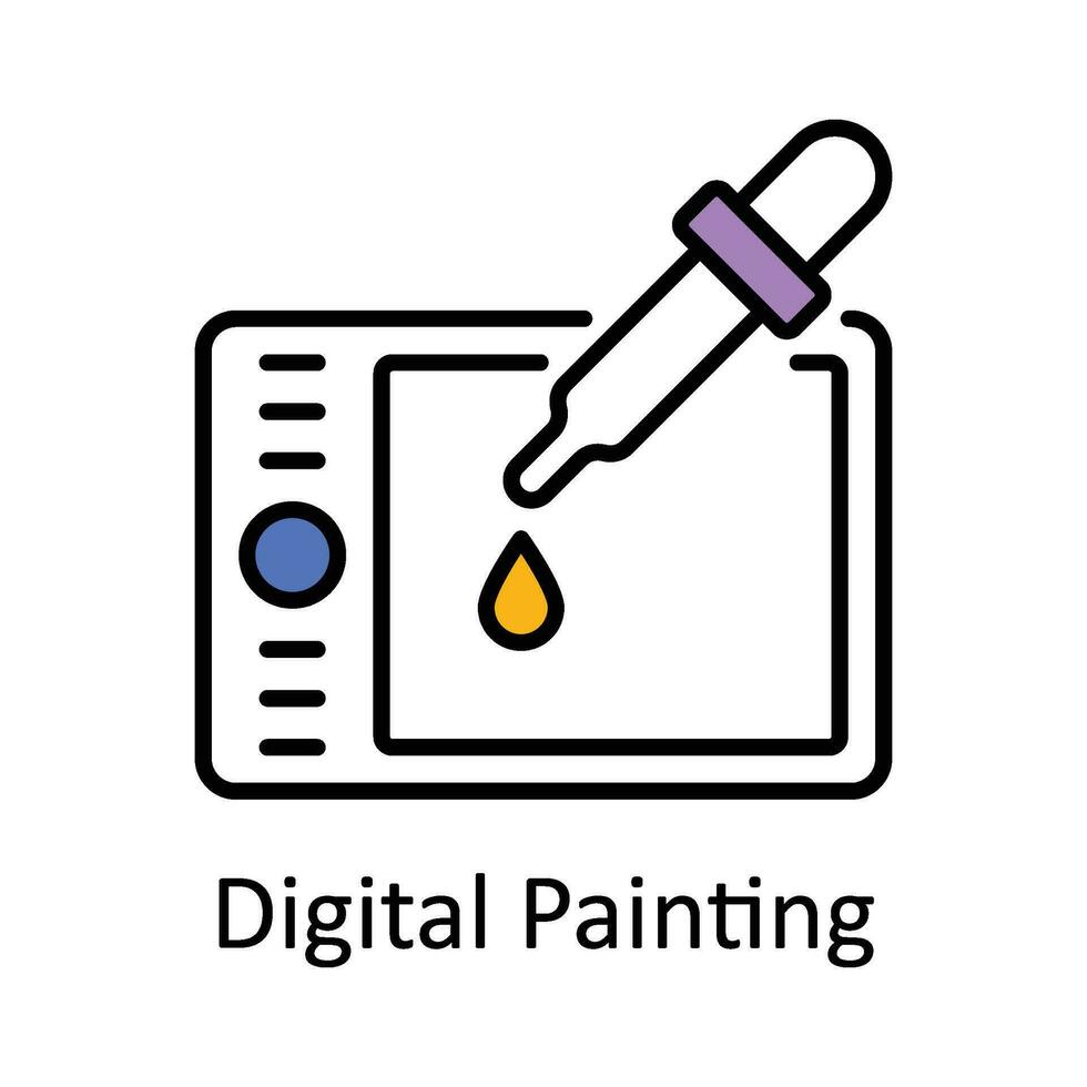 Digital Painting Filled outline Icon Design illustration. Art and Crafts Symbol on White background EPS 10 File vector