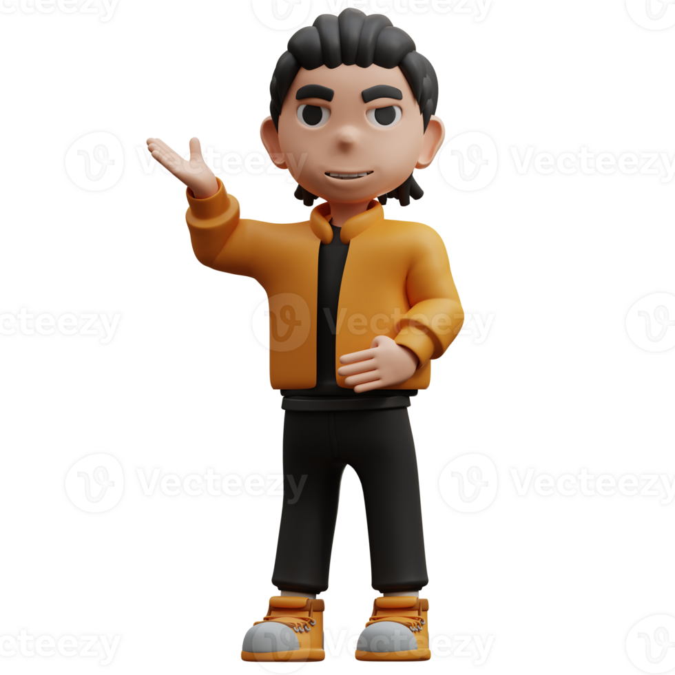 3d illustration boy found a pose pointing something png