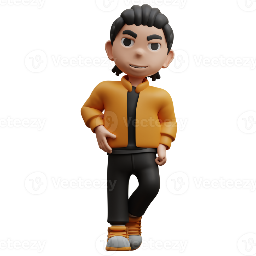 3d illustration Boy with both hand in pocket png