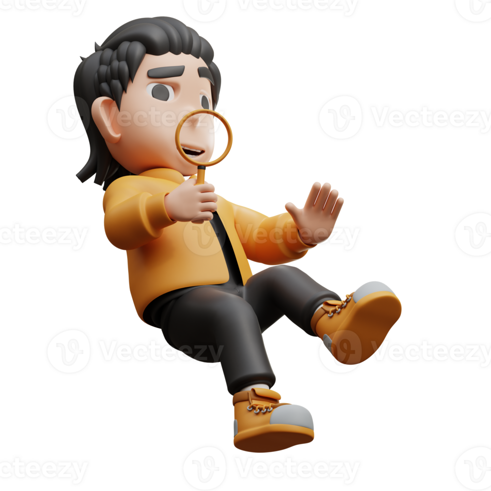 3d illustration pojke poser analyserar något png