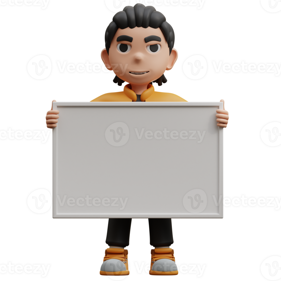 3d illustration boy standing holding board png