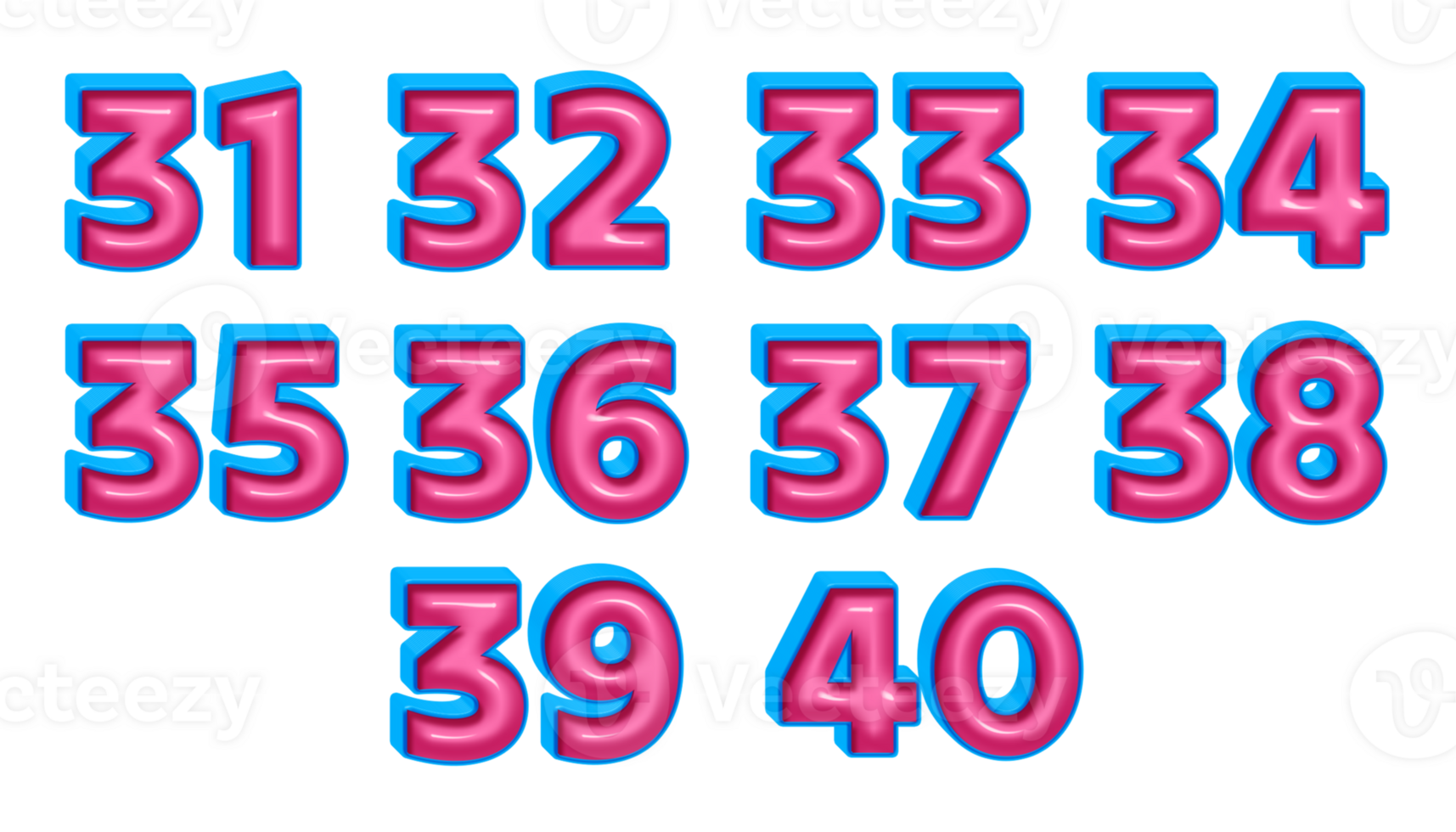 3D bundle of number blue pink glossy color png