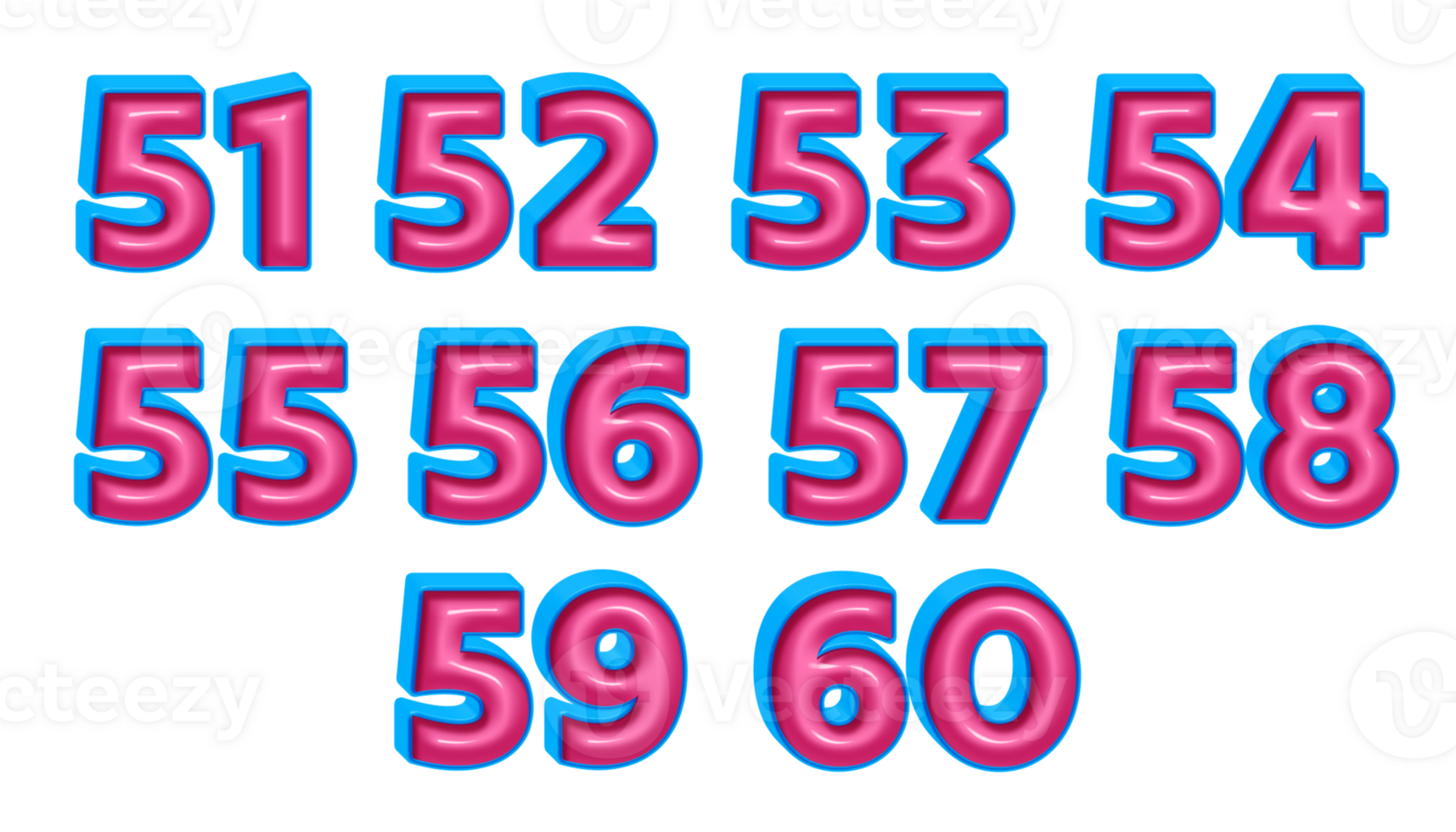 3D bundle of number blue pink glossy color png