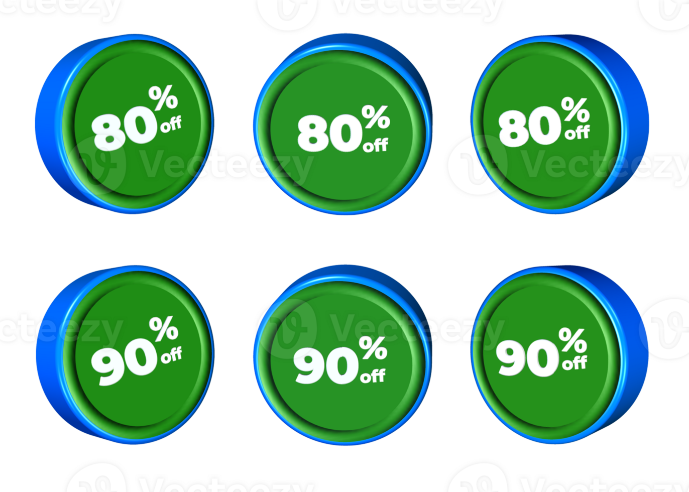 3d bundel van uitverkoop korting percentage blauw groen kleur png