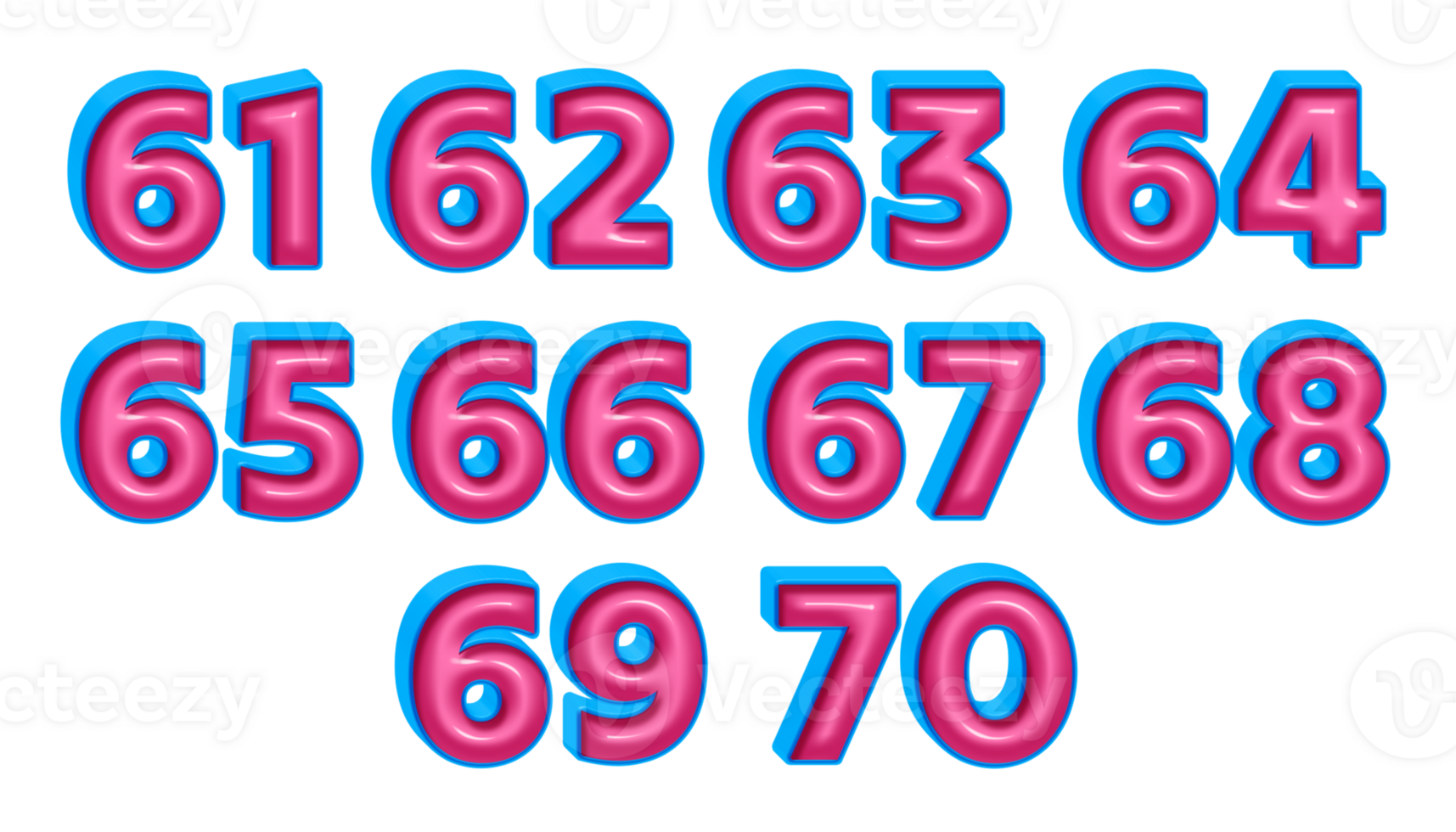 3D bundle of number blue pink glossy color png