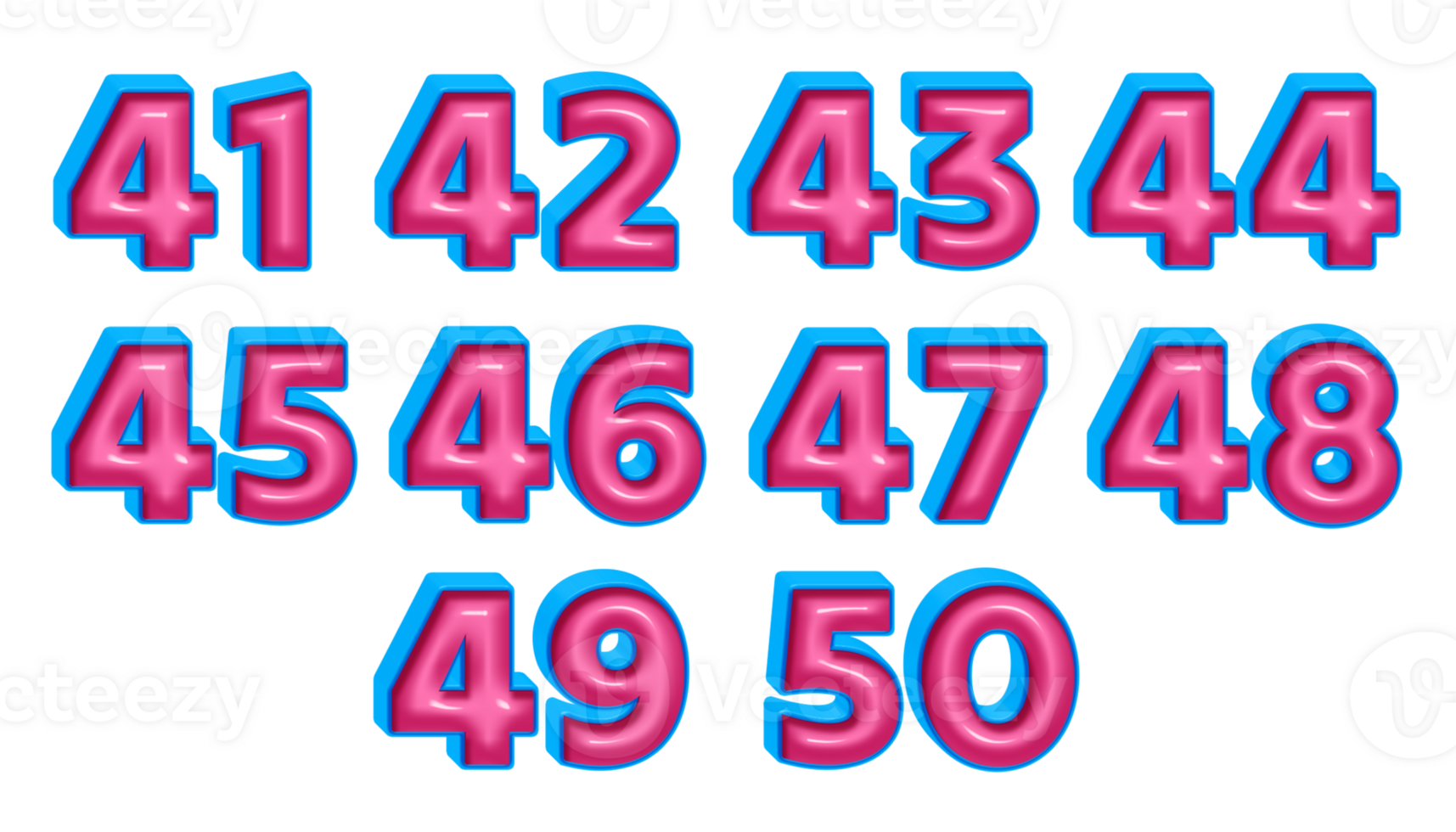 3D bundle of number blue pink glossy color png