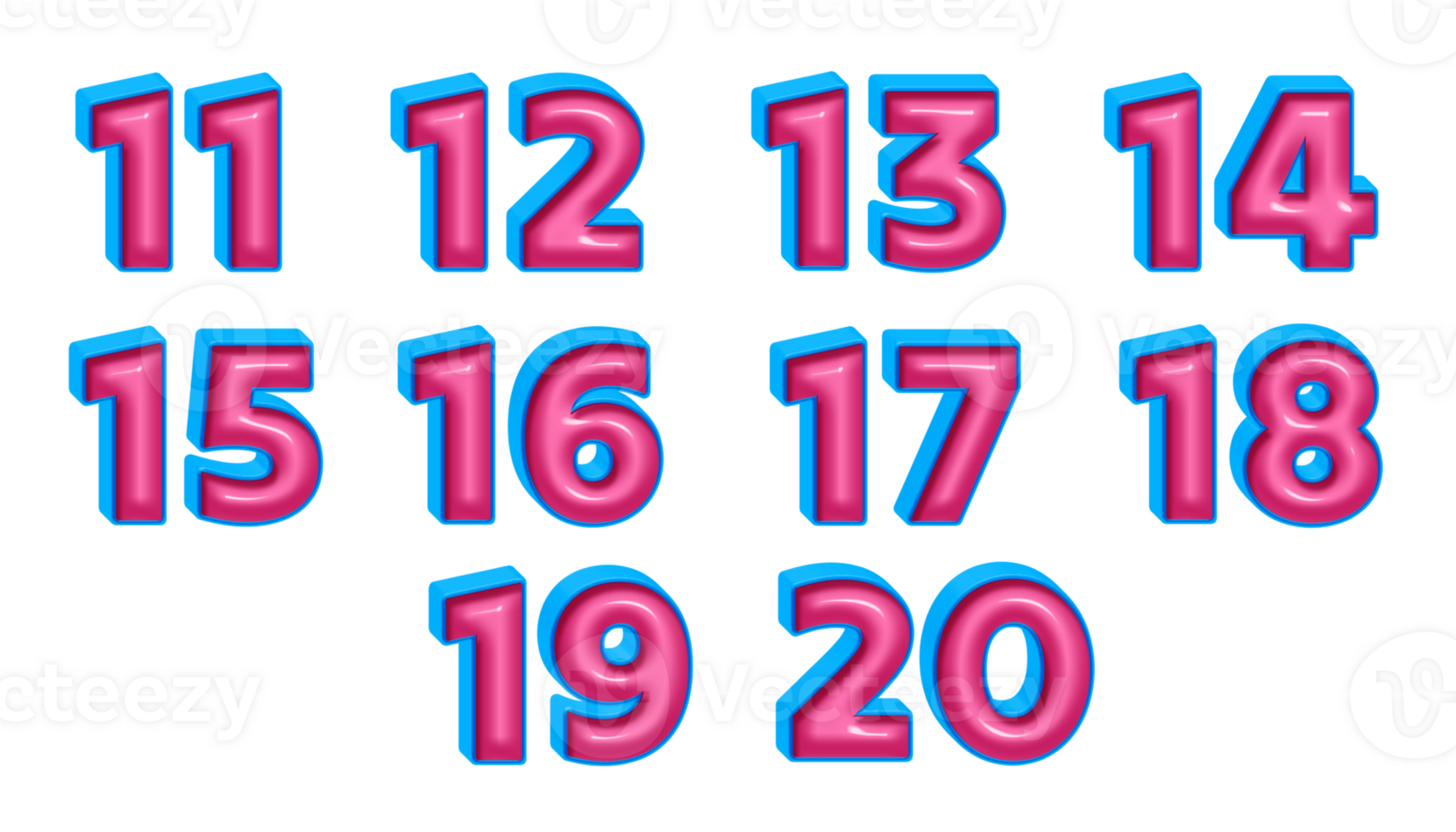 3D bundle of number blue pink glossy color png