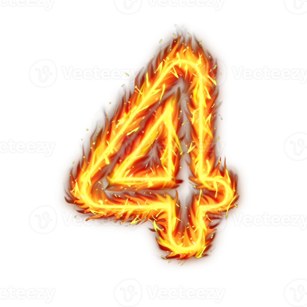 Burning Number Four Fire Flames effect Illustration On transparent Background, Burning Number Four On A White Or Transparent Background png