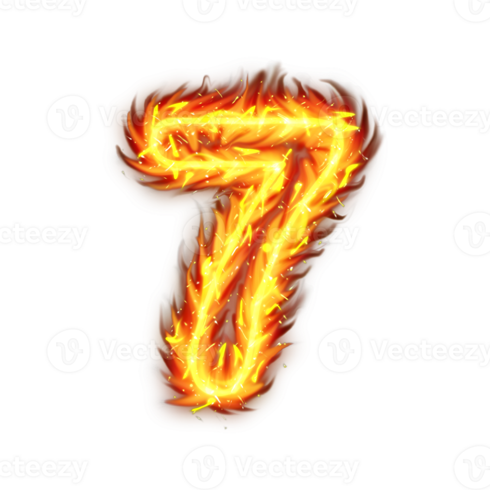 Burning Number Seven Fire Flames effect Illustration On transparent Background, Burning Number Seven On A Transparent Background png