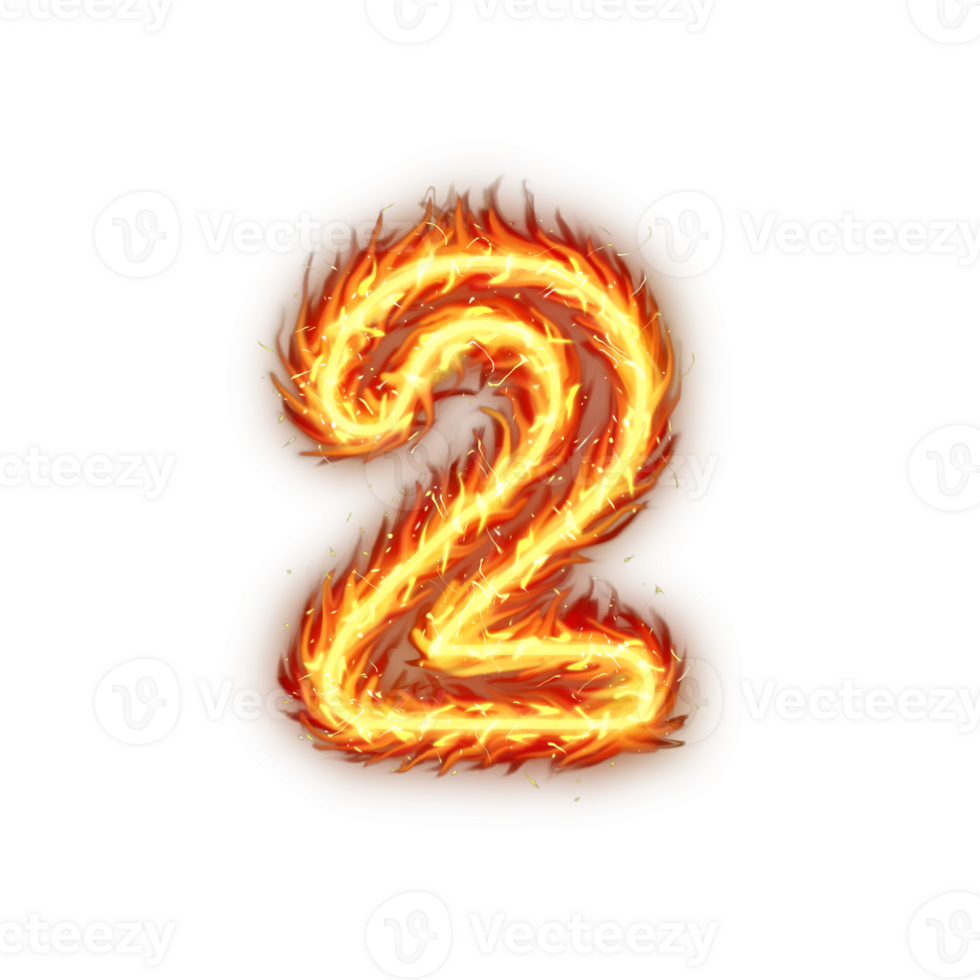 Burning Number Two Fire Flames effect Illustration On transparent Background, Burning Number Two On A White Or Transparent Background png