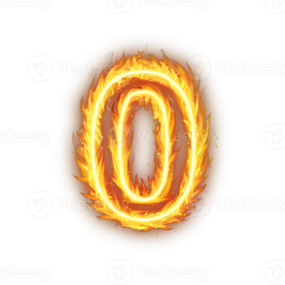 Number 0 Fire Flames effect Illustration On transparent Background, Burning Number Zero On A White Or Transparent Background png