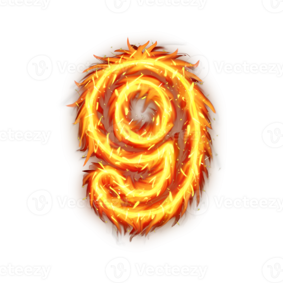 Burning Number Nine Fire Flames effect Illustration On transparent Background, Burning Number Nine On A Transparent Background png