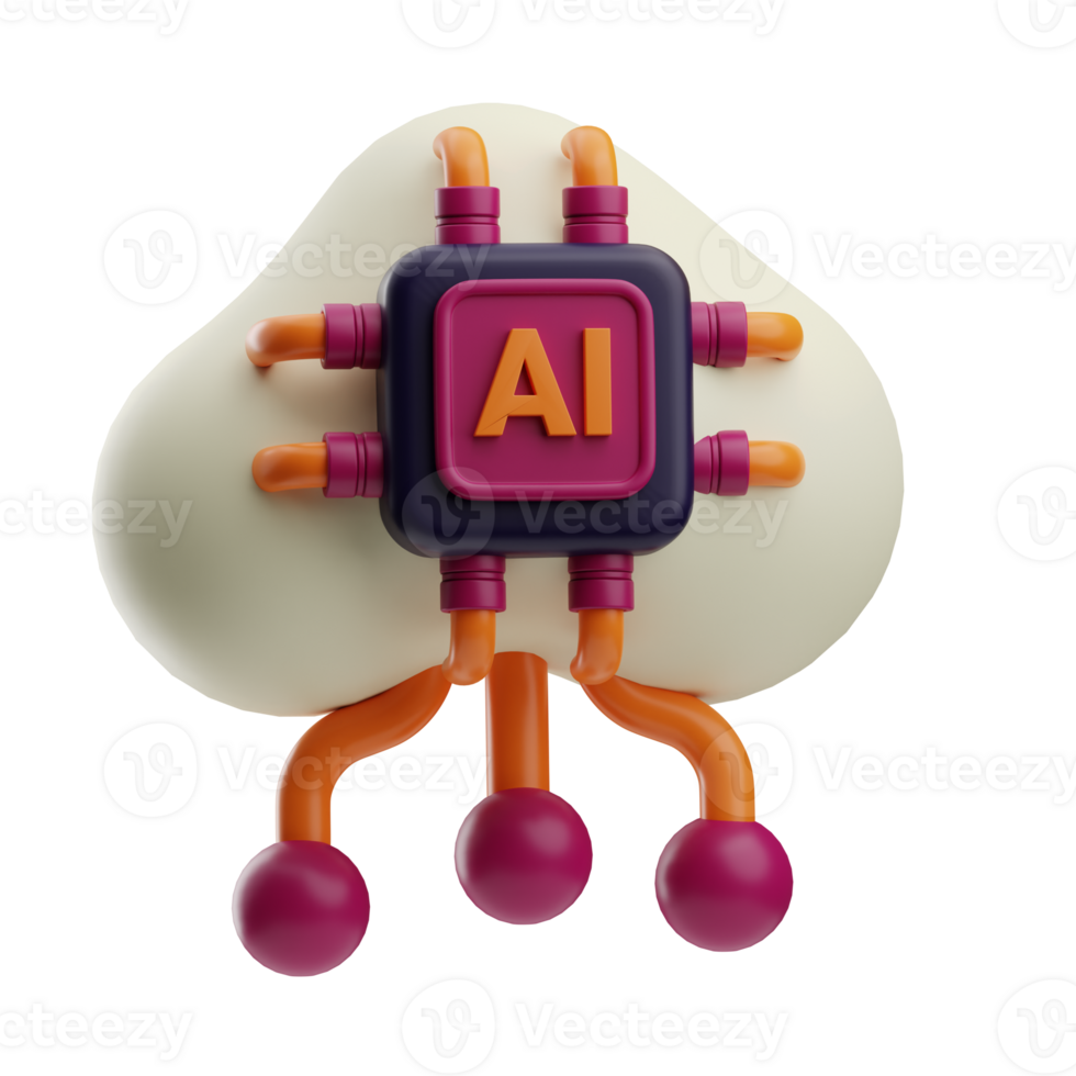 Artificial intelligence cloud network illustration 3d png