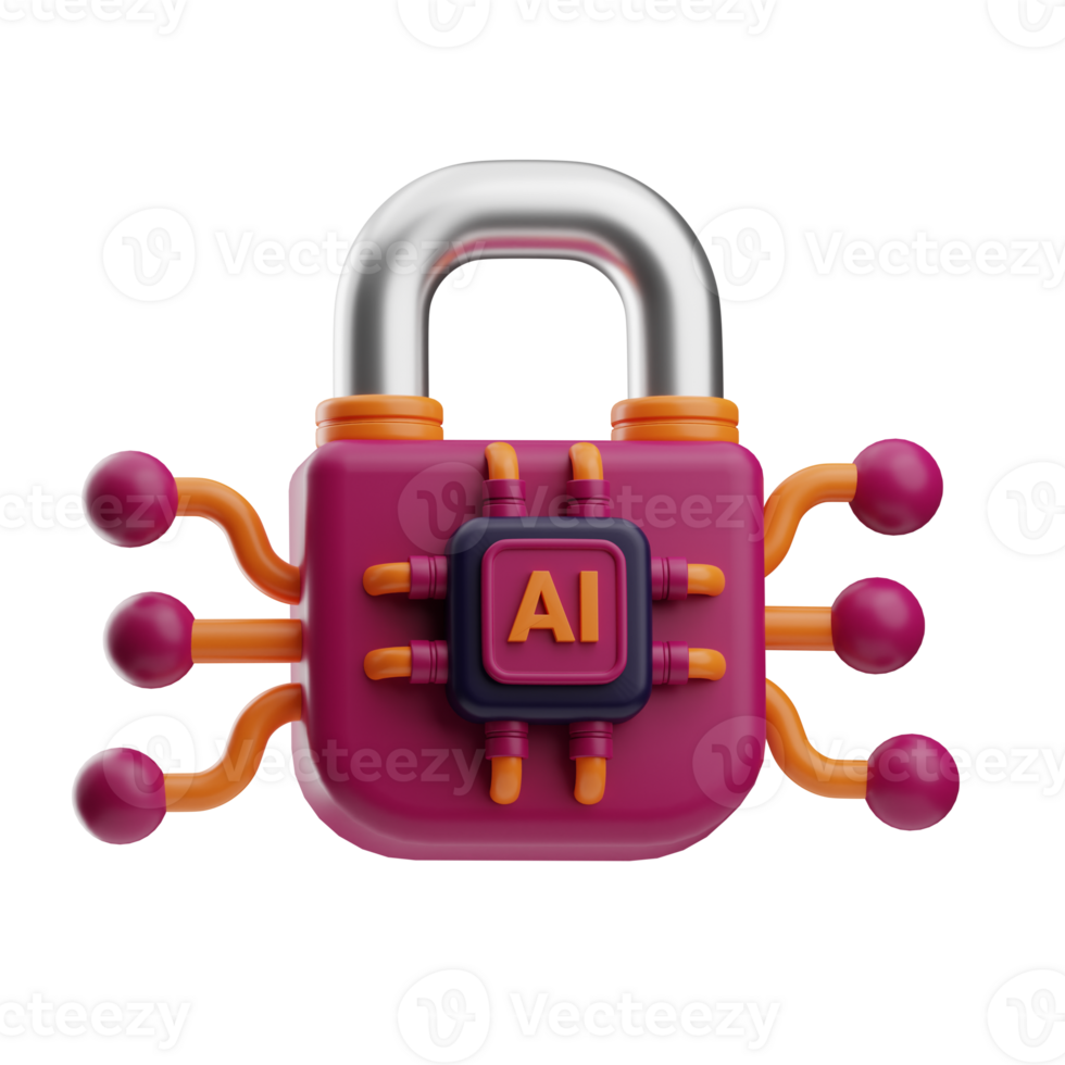 Artificial intelligence lock illustration 3d png