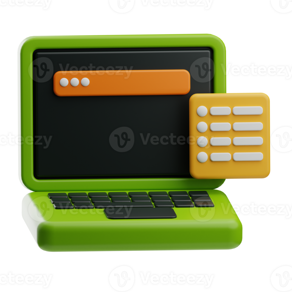 note and finance laptop illustration 3d png