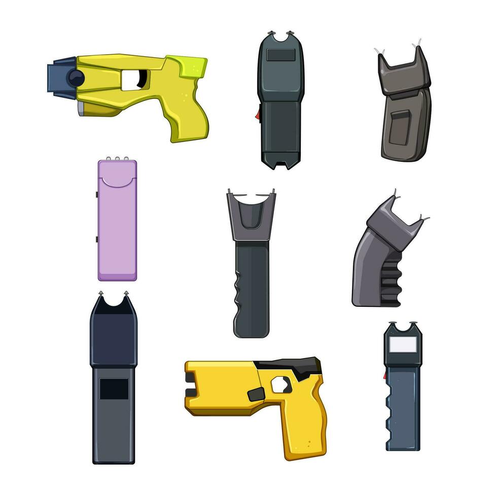 Taser pistola conjunto dibujos animados vector ilustración