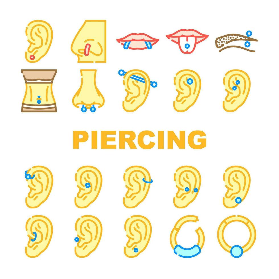 piercing ring earring nose icons set vector