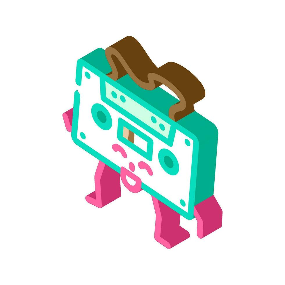 cassette tape retro music character isometric icon vector illustration