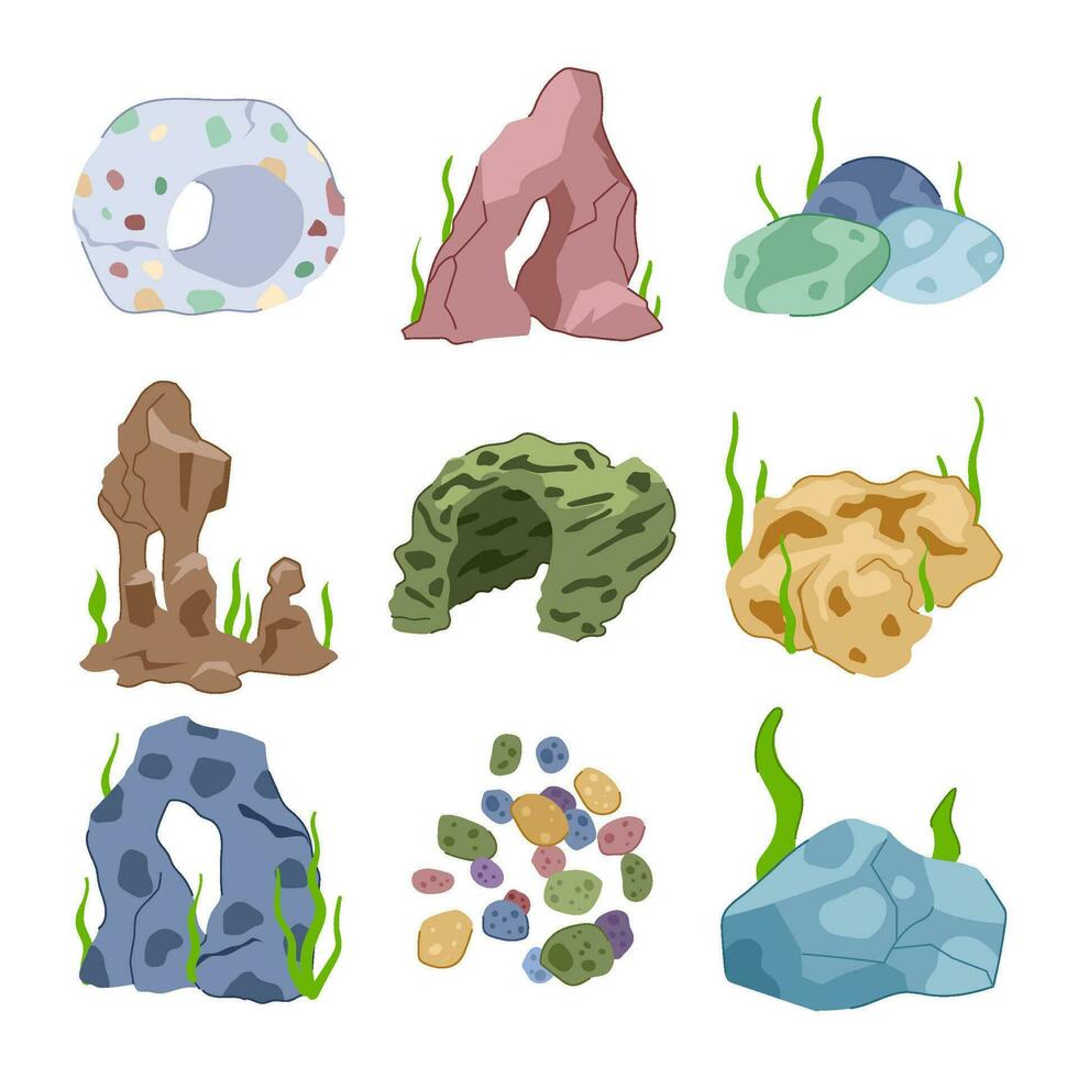 aquarium stone set cartoon vector illustration