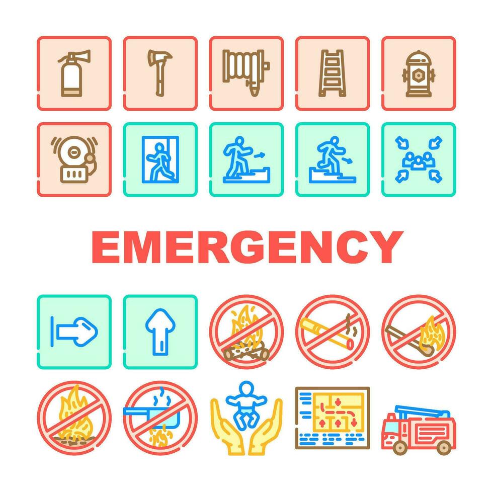 emergency fire exit safety escape icons set vector