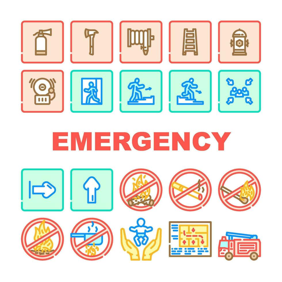 emergency fire exit safety escape icons set vector