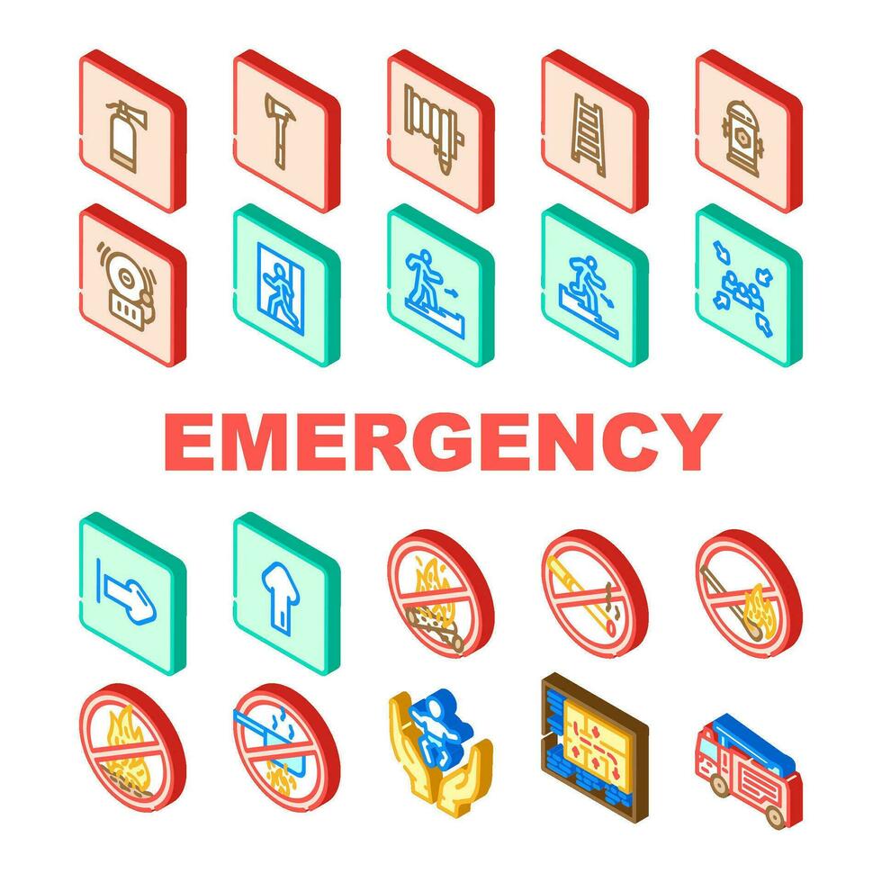 emergency fire exit safety escape icons set vector