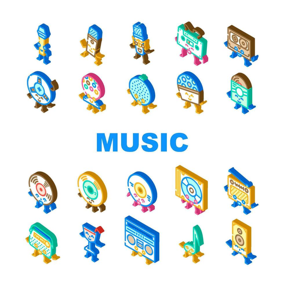 retro music party vintage icons set vector