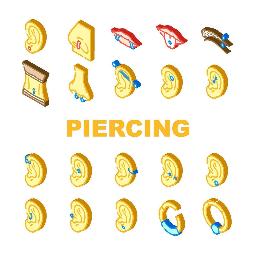 piercing ring earring nose icons set vector