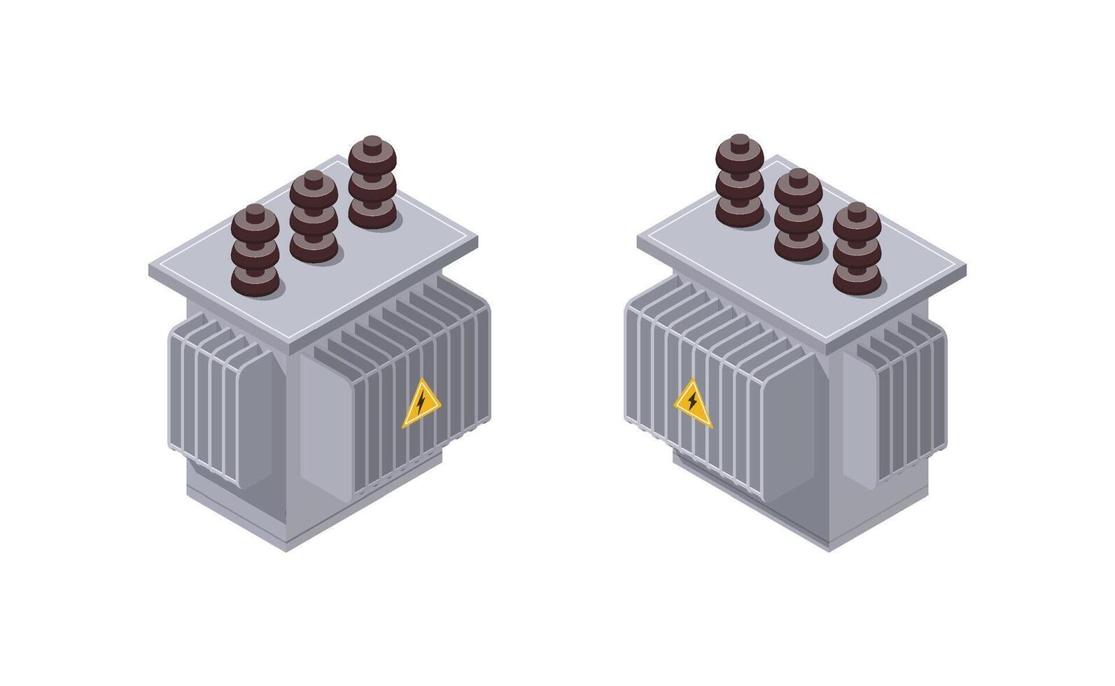 isométrica transformador. eléctrico energía fábrica. vector ilustración