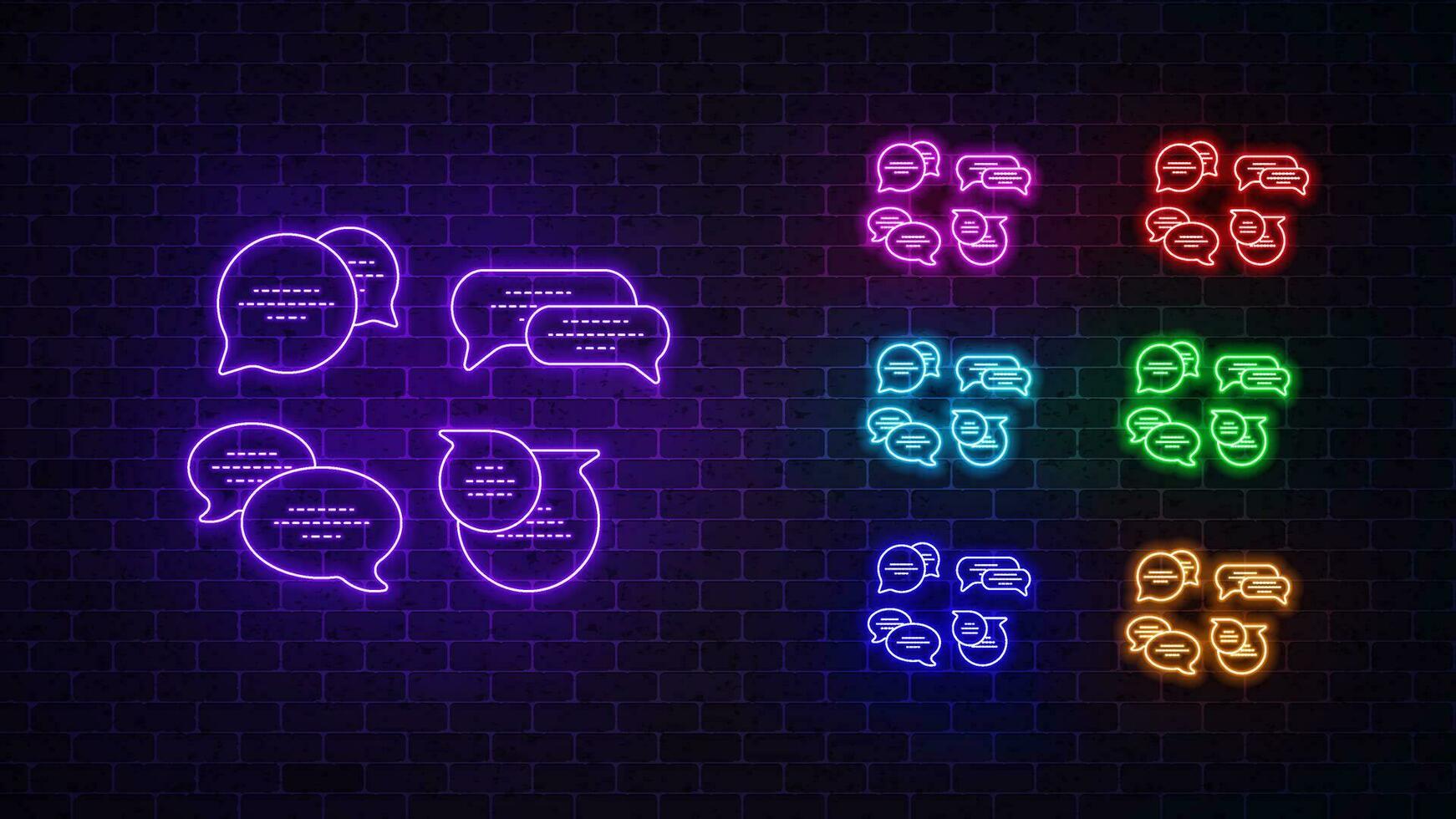 Neon chat icon set. Dialog Box sign. Vector illustration