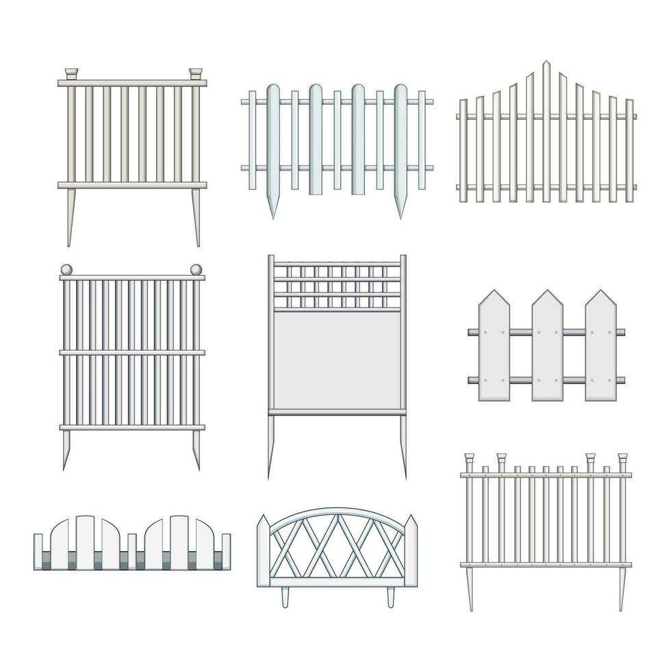 white fence set cartoon vector illustration