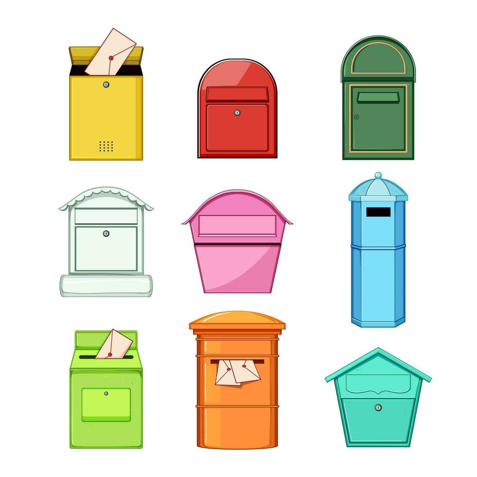 mailbox letter set cartoon vector illustration