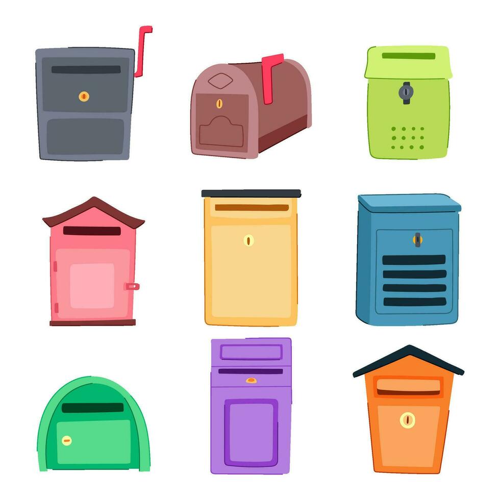 mailbox mail set cartoon vector illustration