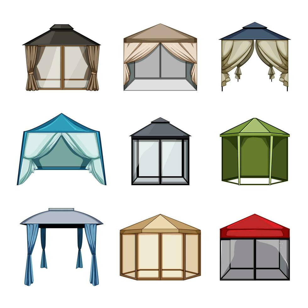 tent garden set cartoon vector illustration