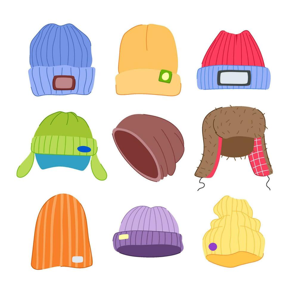 winter hat man set cartoon vector illustration