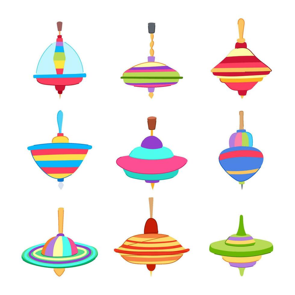 spinning top set cartoon vector illustration