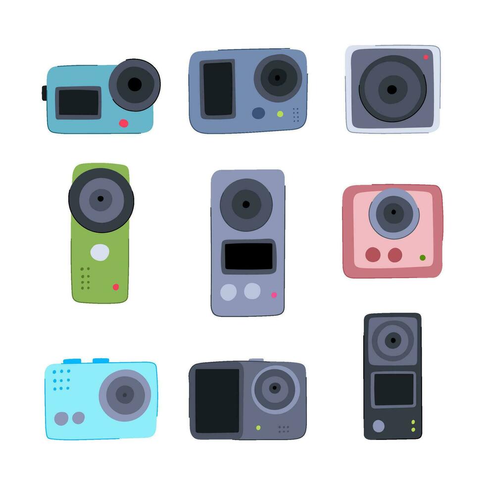 action camera set cartoon vector illustration