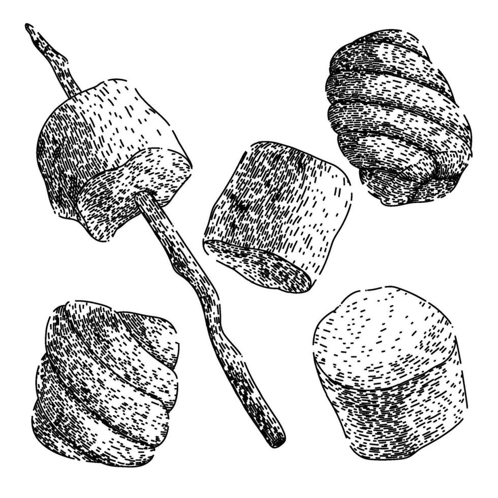 marshmallow candy set sketch hand drawn vector