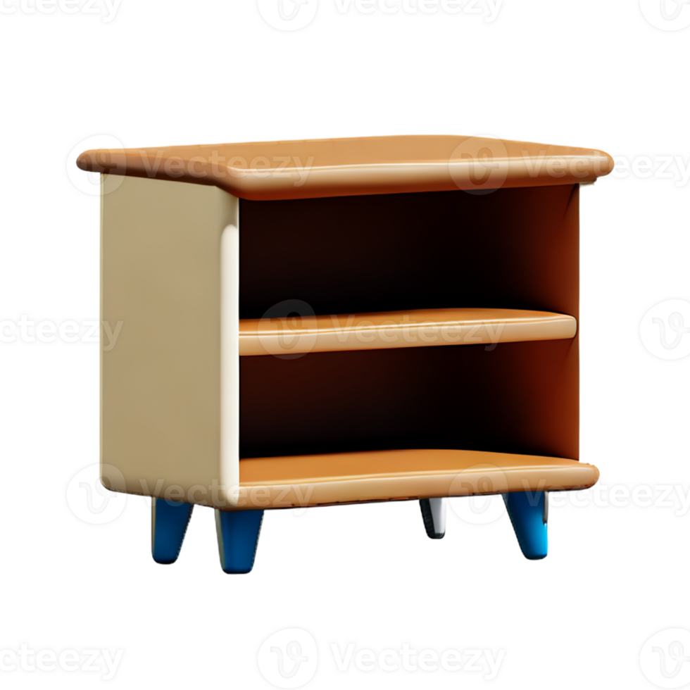 Wooden bedside table on white background png