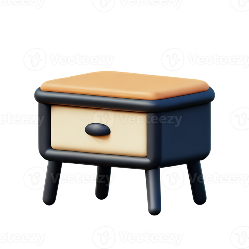 Wooden bedside table on white background png
