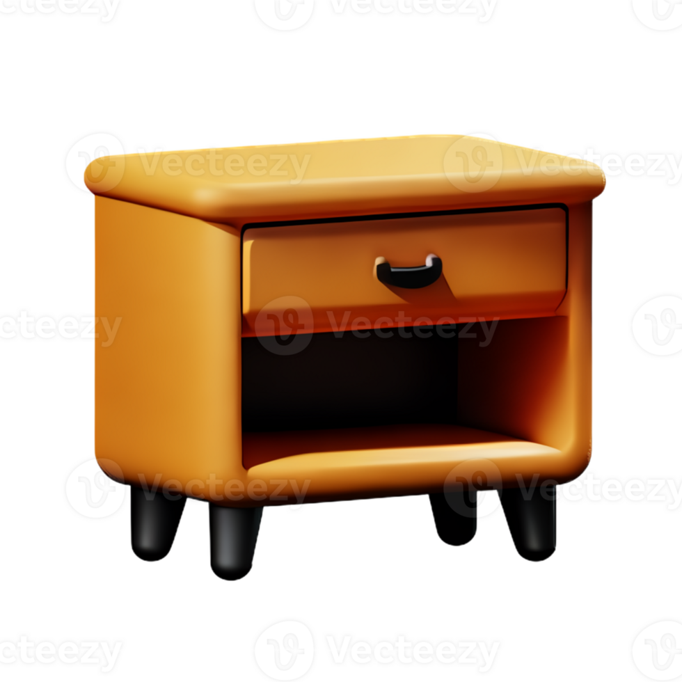 Wooden bedside table on white background png