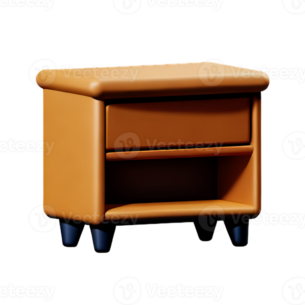 Wooden bedside table on white background png