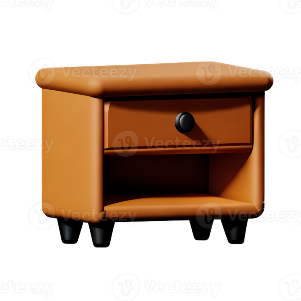 Wooden bedside table on white background png